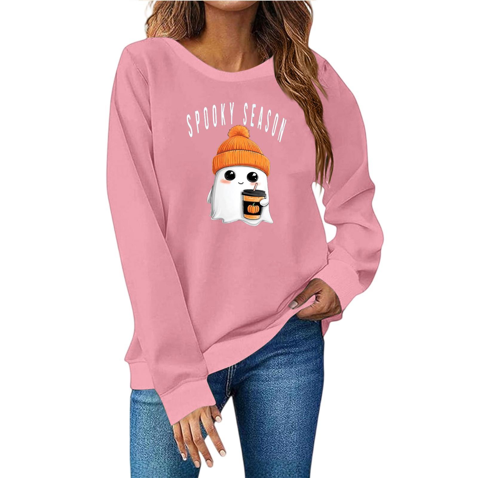 

Женская мода повседневный принт повседневный длинный рукав круглый вырез толстовка топ L розовый