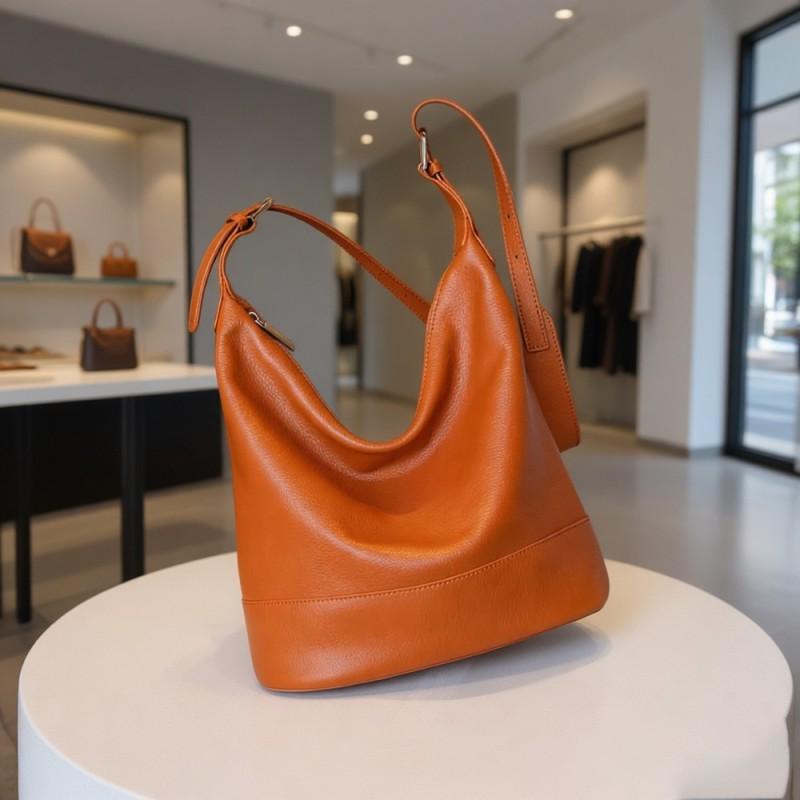 

Genuine Leather Large-capacity Bucket Bag Underarm Women s Light Luxury High-end Top-layer Cowhide Deer Pattern All-matching Cross-shoulder 27x16x31CM коричневый