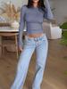 2024 Women's Y2K Slim-Fit Round Neck Solid Color Long Sleeve Top