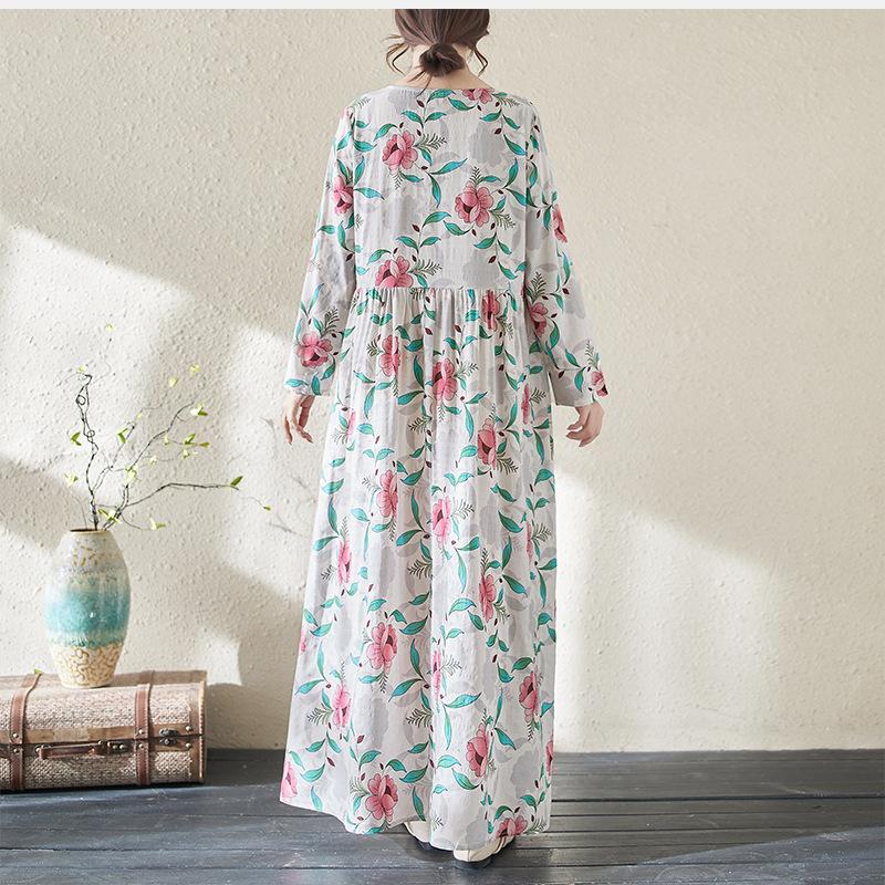 Lazy Wind Pleated High-waisted Thin Fashion Dress Literary Sweet Temperament Printing Ageing Leisure Big Swing Skirt Female