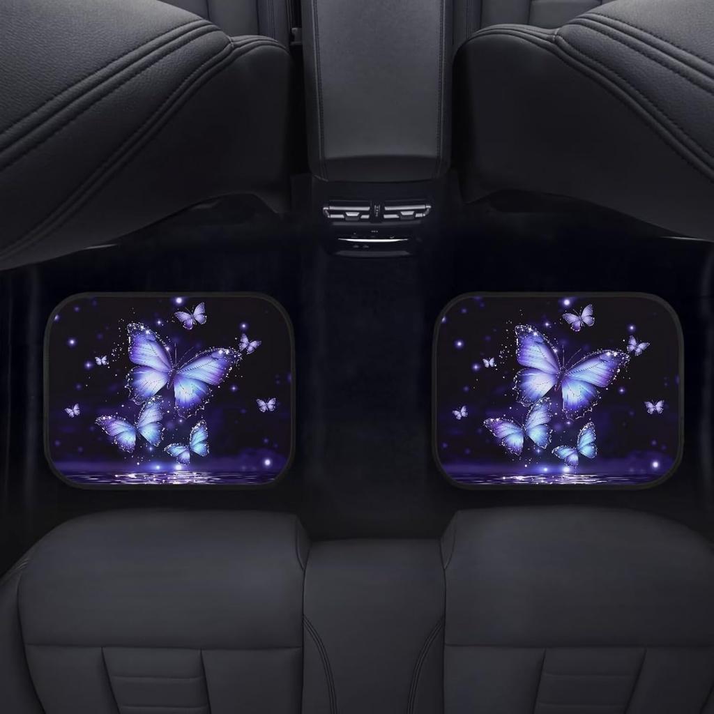 4pcs Purple Blue Butterfly Print Car Floor Mats | Durable Waterproof Universal Fit Automotive Carpet Set for Women, Interior Car Care, Decorative Mats