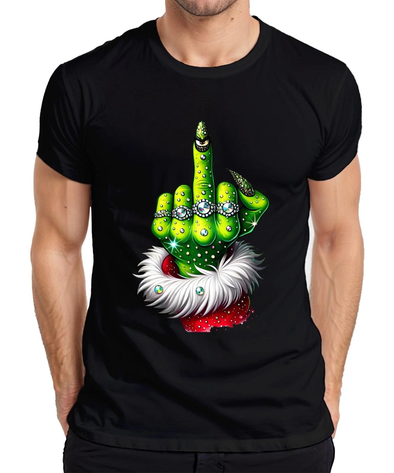 Grinch Mittelfinger Weihnachten frech Geschenk Glitzer Herren T-Shirt XXXXL