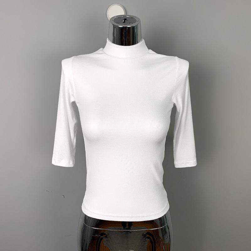 Dongdaemun Slim Ribbed High Neck Mid-Sleeve T-Shirt - Flattering Office Wear