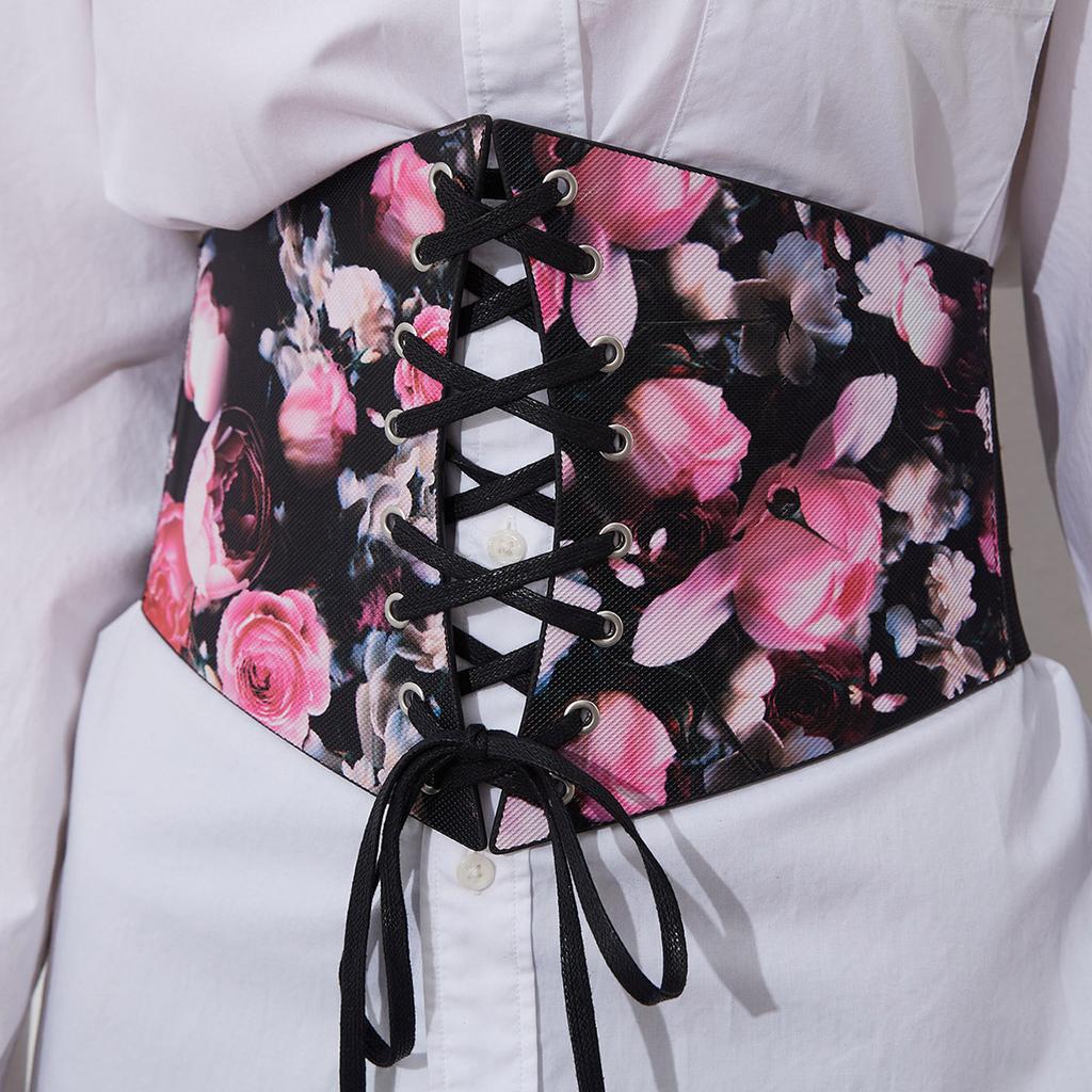 New Women's Wide Ties Elastic Waist Cover Flowers Fashion Large Size Belt