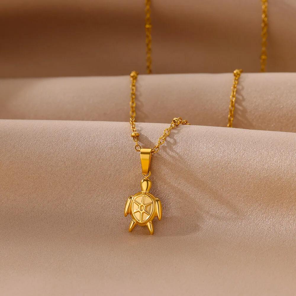 Cute Sea Turtle Pendant Stainless Steel Necklaces For Women Gold Color Animal Aesthetic Pendant Necklace Aesthetic Jewelry