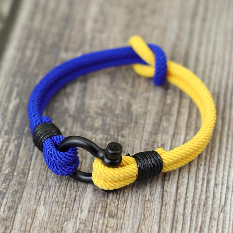 Concentric Knot Men Bracelet Blue Yellow Braclet Detachable Stainless Steel Horseshoe Clasp Ukrainian Flag Color Braslet Homme