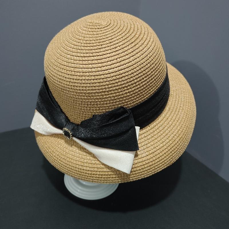 New bow straw hat women's summer outdoor big eaves sun hat dome bucket hat sun hat