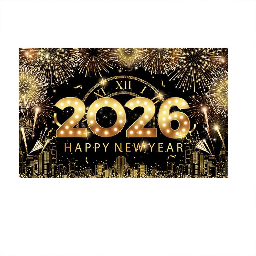 Black Gold 2026 New Year Backdrops Colorful Balloon Photo Background Party Background  Photo Studio