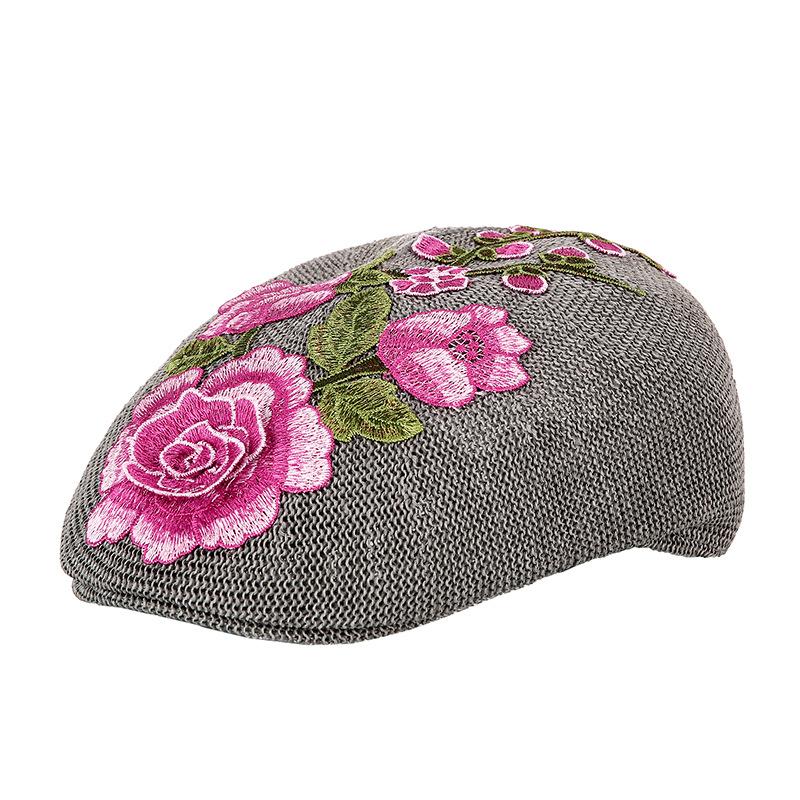 Beret female summer embroidery flower shading breathable tide hat Chinese style square dance hat