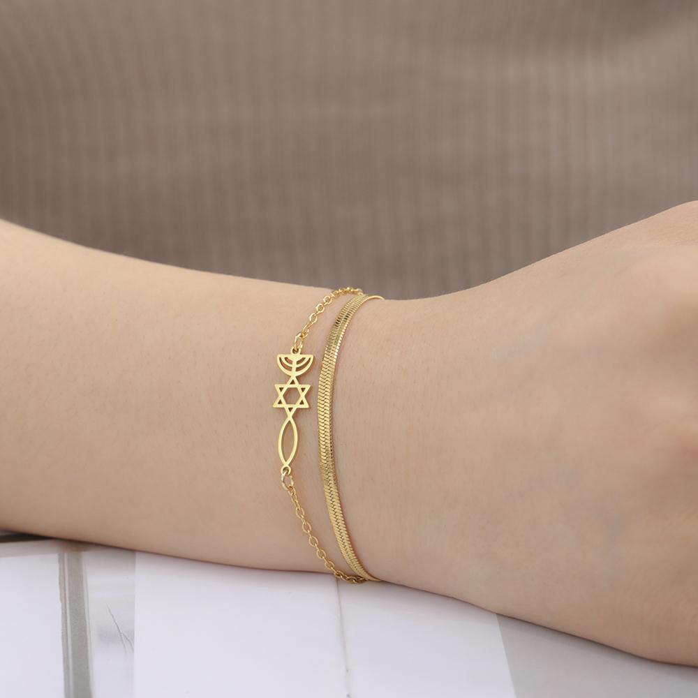 Dawapara Messianic Seal of Jerusalem Bracelet Jewish Star of David Menorah Religious Judaism Hanukkah Gifts Stainless Steel