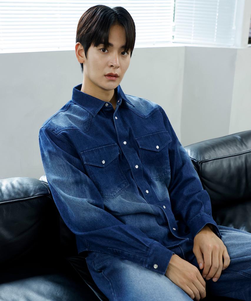 SIGNATURE [Choi Jong-Woo X Signature] Western Washed Denim Shirt [Indigo]