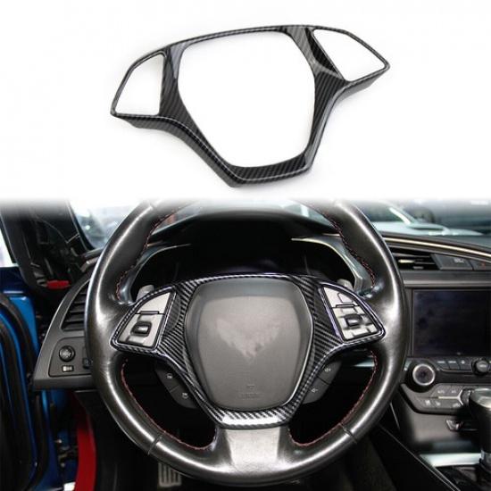 Carbon fiber style central control steering wheel trim for Chevrolet Corvette C7
