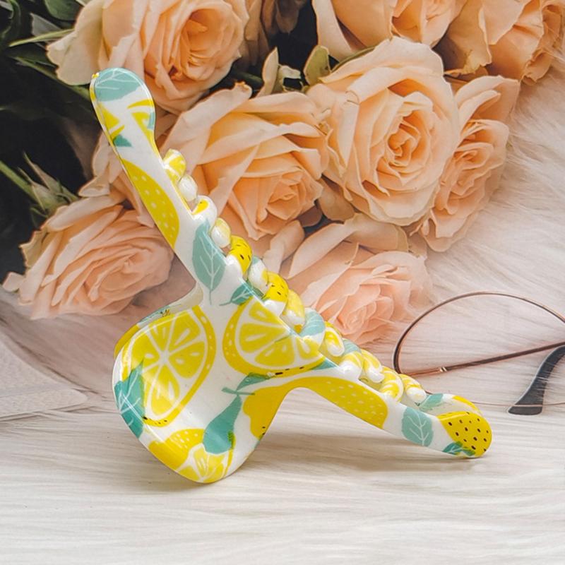 Clips de Păr Geometrie Galben Lămâie Drăguț Pentru Femei Gheară Mare de Păr cu Imprimeu Fructe Bentiță Elegantă Accesorii de Păr de Vară