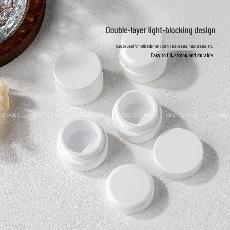 5g Nail Art Gel Storage Bottle - Pure White, Light-Proof, Anti-Overflow Ring.