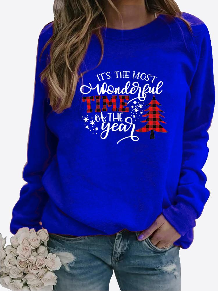 Jarní a podzimní dámský vánoční motiv Svetr s potiskem Zahuštěný kulatý výstřih s dlouhým rukávem Neformální mikina velké velikosti Top