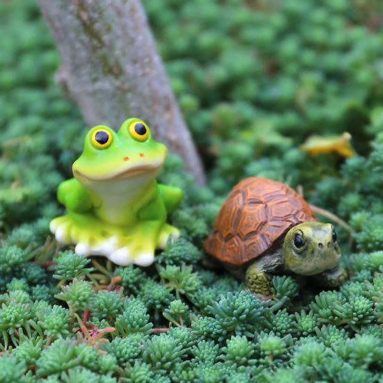 yangyizhi Mini Resin Frog And Turtle Statues, Micro Landscape Animal Ornaments, Small Figurines for Succulents Pots Moss Tanks Tabletop Gardening