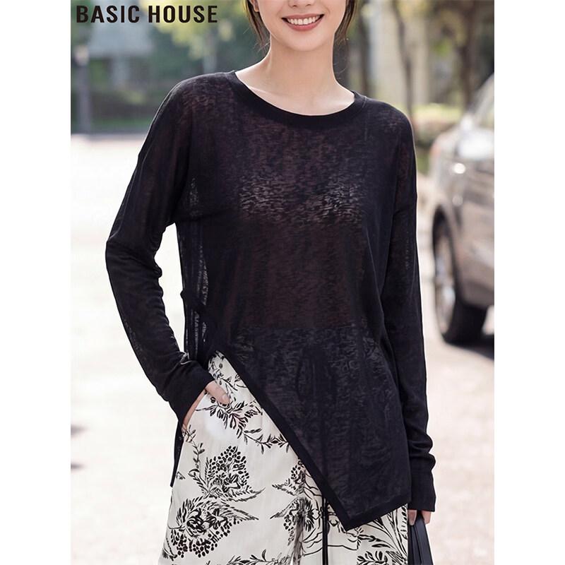 Basic House Women s Round Neck Long Sleeve Sun Protection T-Shirt One Size