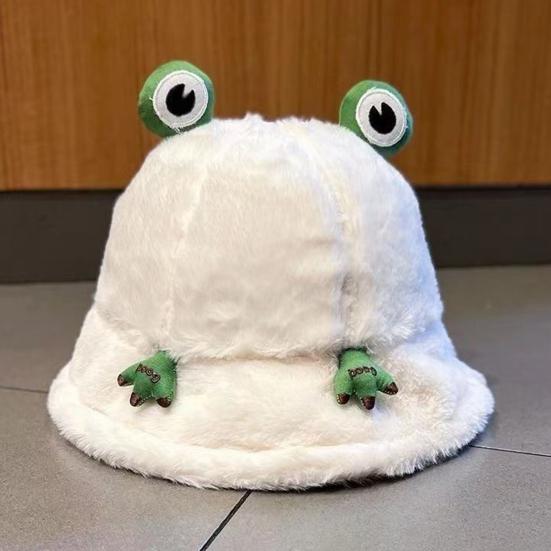 Winter Fischerhut Cartoon 3D Frosch Design Verdickt Winddicht Warm Plüsch Fischerhut Damen Outdoor Aktivitätszubehör