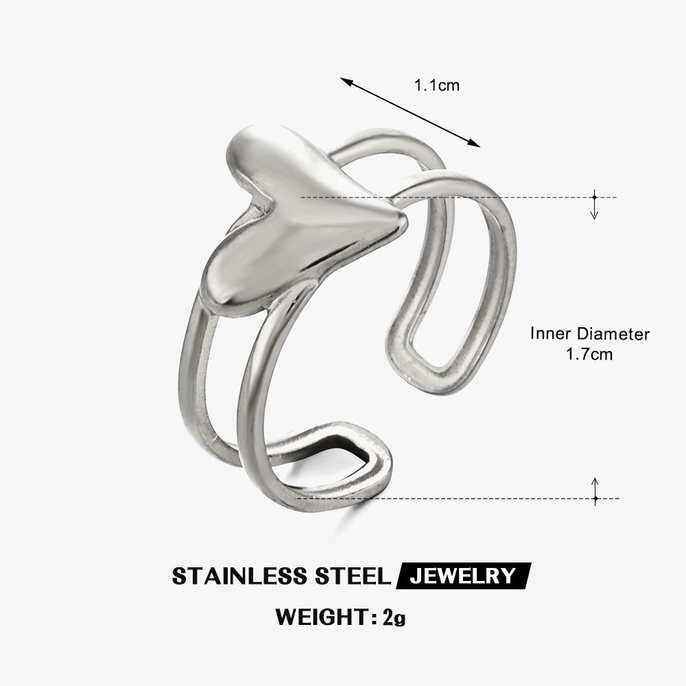 Romantic Stainless Steel Love Heart Opening Rings for Women Men Classic Double Layer Rings Fashion Valentine's Day Jewelry Gifts