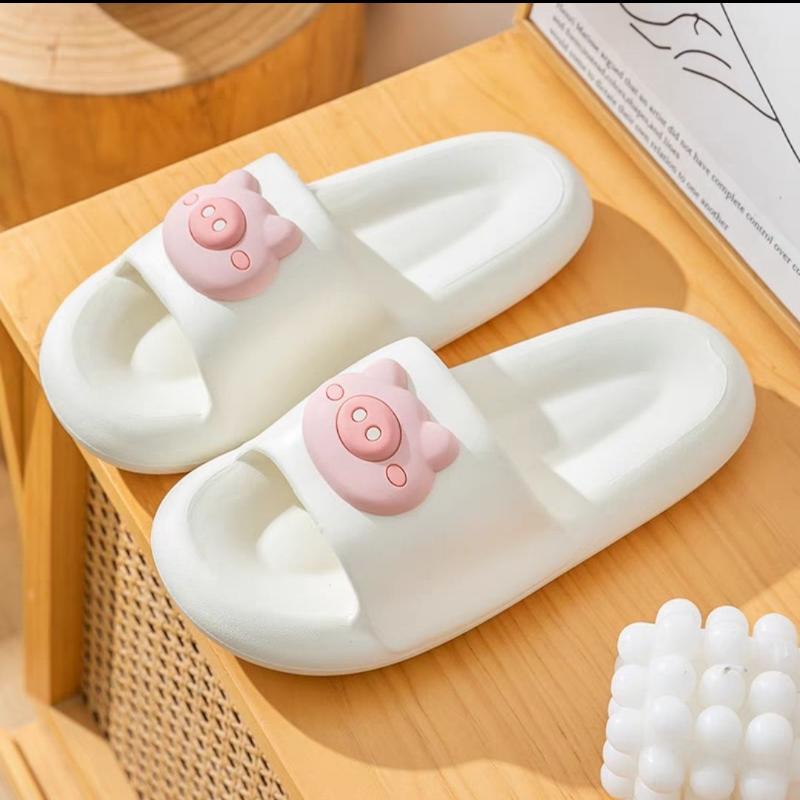 Slippers Female Super Soft Pig Head Pattern Sandals Summer Home Anti-slip Thick Bottom Bathroom Couple Bottom Slippers