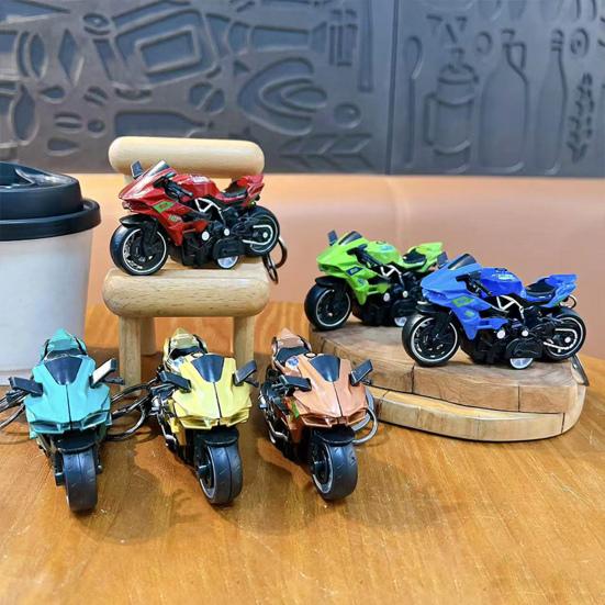 Motorcycle Cartoon Keychain Pendant with Double-Ring Hook Anti-Detachable Design Decompression Tool Keychain Accessory