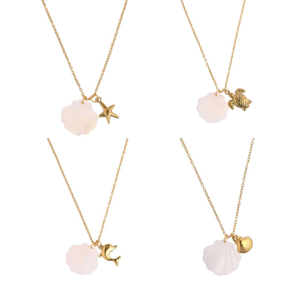 Stainless Steel Necklace Dolphin/Sea Turtles/Starfish/Seashells Pendant Choker Adjustable Length Neckchain for Women