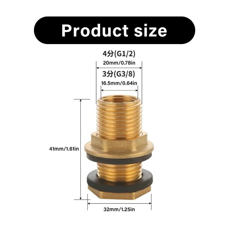 1/2 Stück Messing Gewindeverbindungsstücke Mit Gummidichtungen G3/8" x G1/2" Für Regentonnen Tanks Und Behälterinstallationen