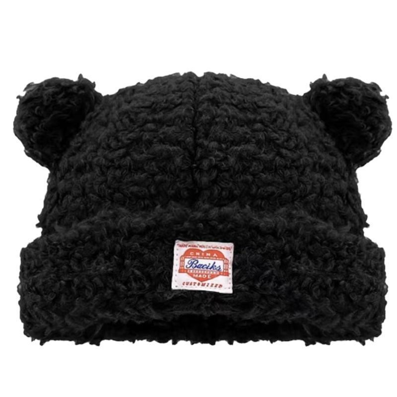 

Multiuse Fleece Hat with Bear Ears for Women Winter Warm Brimless Hat Windproof Skull Hat for Outdoor Cycling Camping чёрный