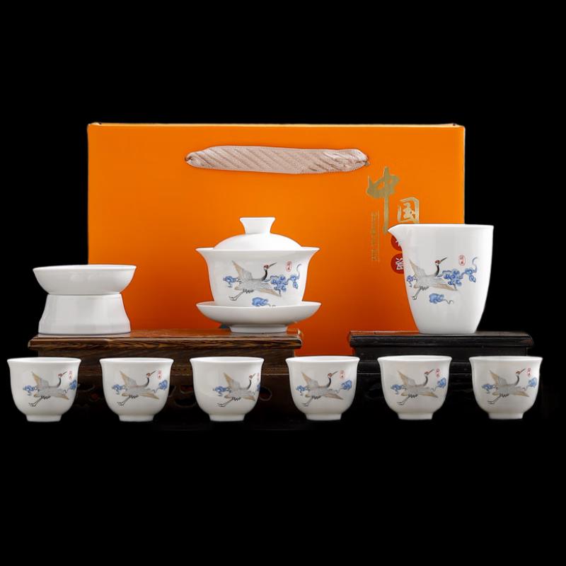 Auspicious Crane Ceramic Kung Fu Tea Set