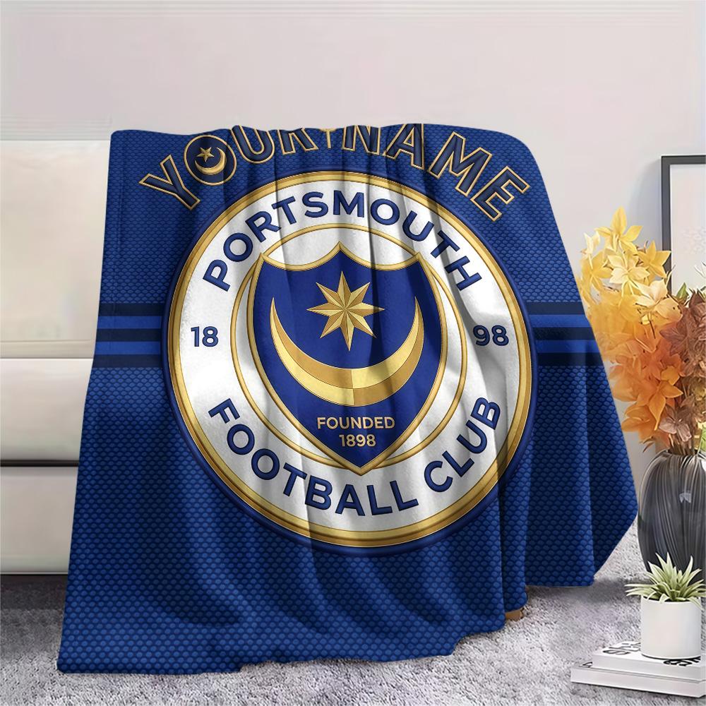 Custom Name Portsmouth FC Flannel Blanket, High quality Comfortable for All Seasons, Home Decor, Warmth and Comfort