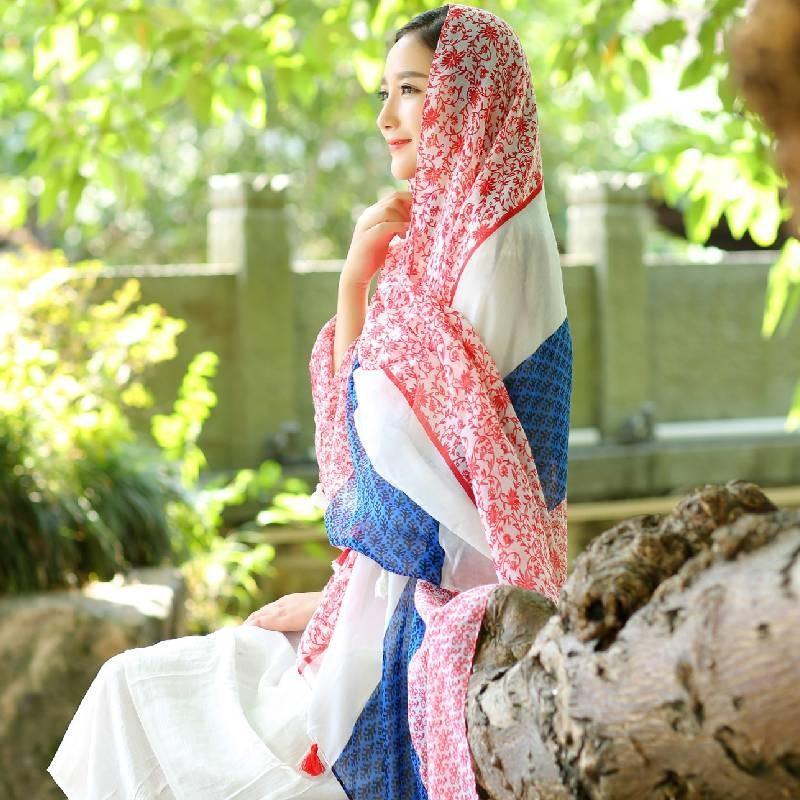 Ethnic Style Shawl For Women Lightweight Summer Scarf With Print Design For Travel And Beach