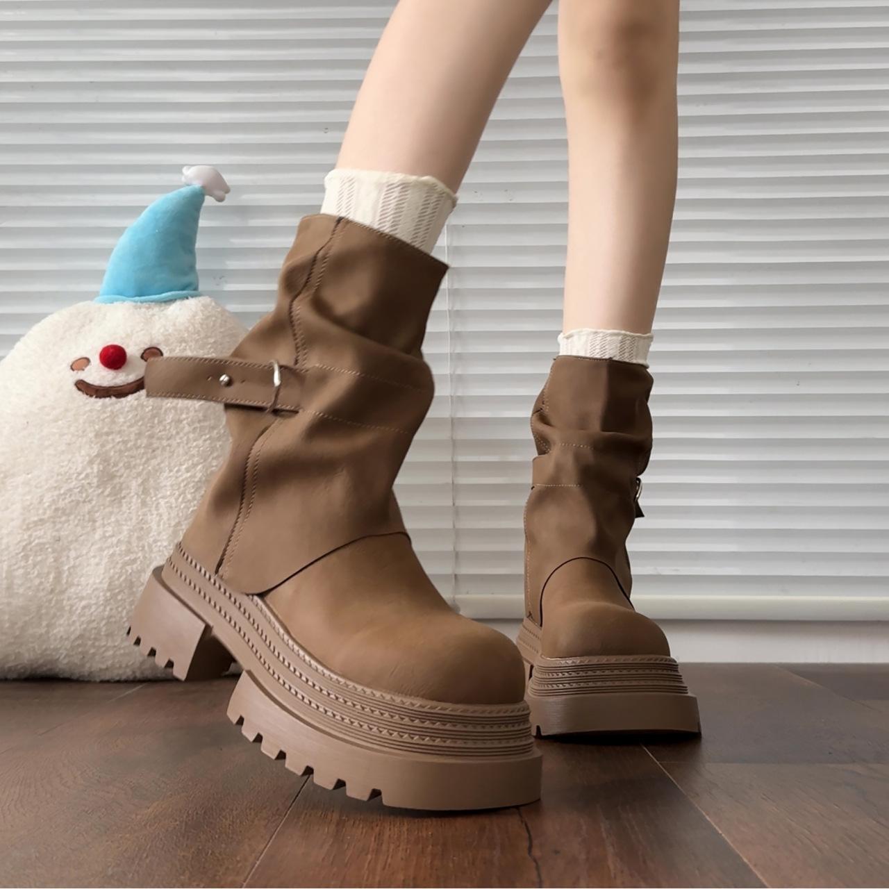 

Maillard short Martin boots women s 2025 autumn and winter new brown British style retro round head platform trousers boots 35 хаки