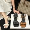 Fashion Woman Chunky Heels Sandals 2025 Summer Fashion Bow Slingbacks Pumps Female Sexy Square Toe Thin High Heels Wedding Party Shoes