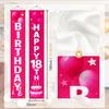 18th Birthday Door Banner 12x72 Inch Pink Gradient Backdrop with White Letters Balloon Cake Star Streamer and Graphics Happy Birthday Sign for Party