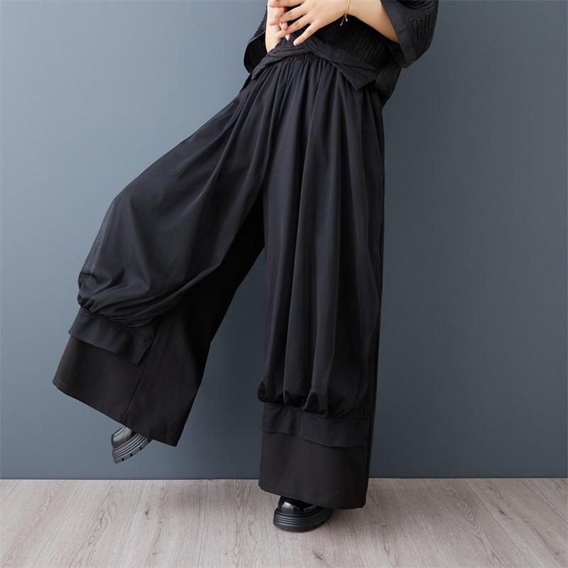 Black Plus Size Vintage High Waist Casual Loose Long Spring Autumn Wide Leg Pants Women Trousers
