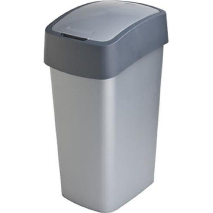Poubelle Flip Bin en polypropylène 50L argenté et anthracite