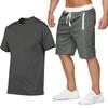 Mens Cotton Blend Sport Set Short Sleeve T-Shirt Mid-Length Jogger Pants Casual Gym Wear Outfit