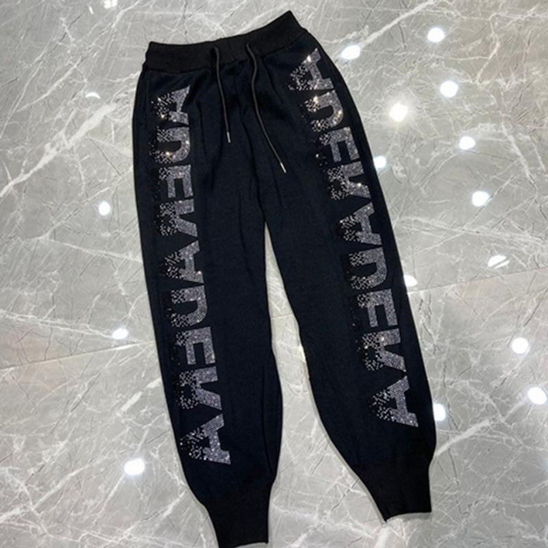 Korean Style High Waist Rhinestone Harem Sweatpants for Women