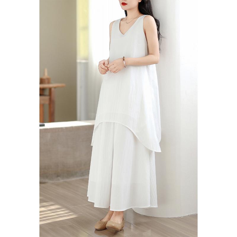 Women's High-End White Sleeveless Suit Dress - Loose Vest & Irregular Skirt Two-Piece Set