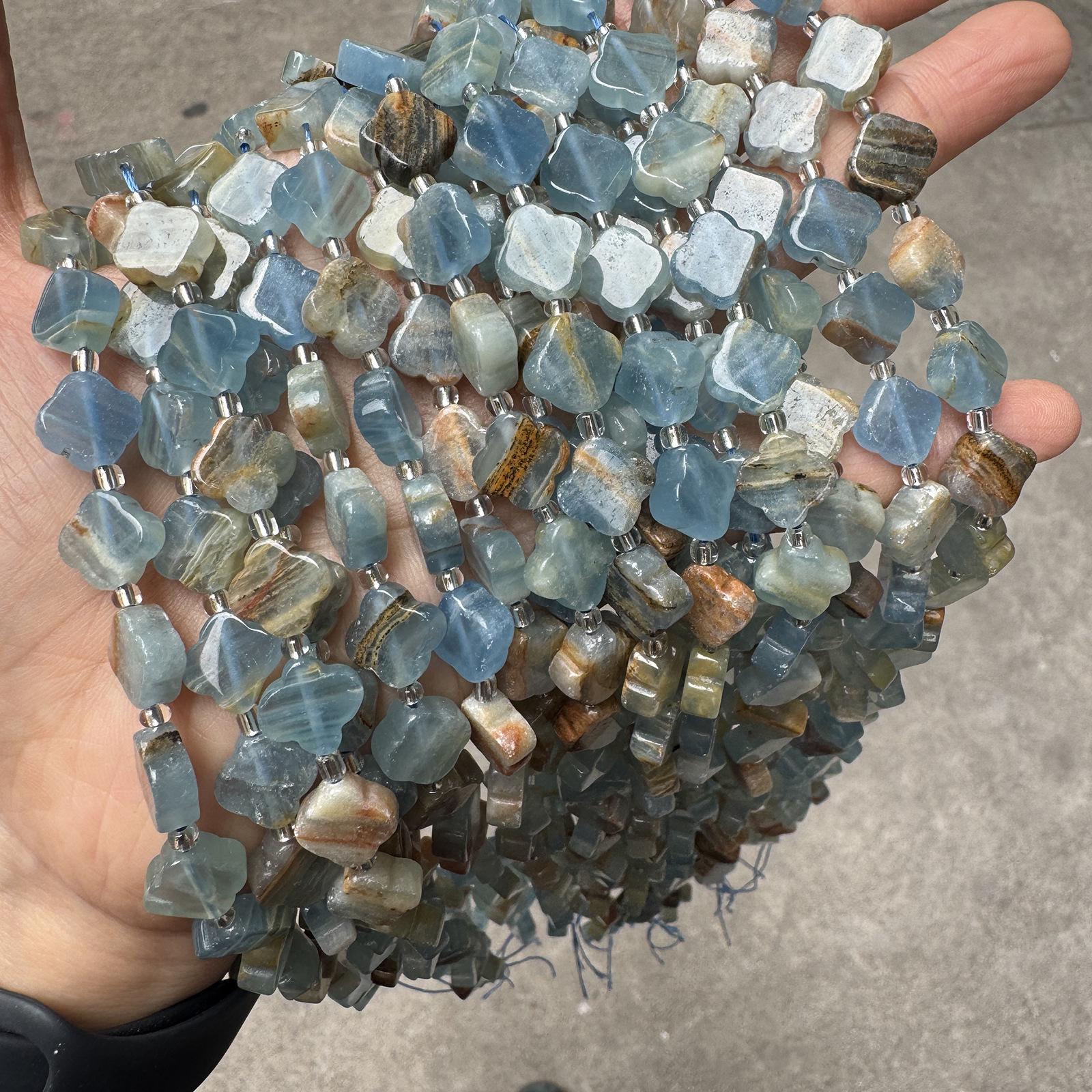 Natural Blue Fluorite Four-Leaf Clover Beaded DIY Bracelet Necklace Accessory