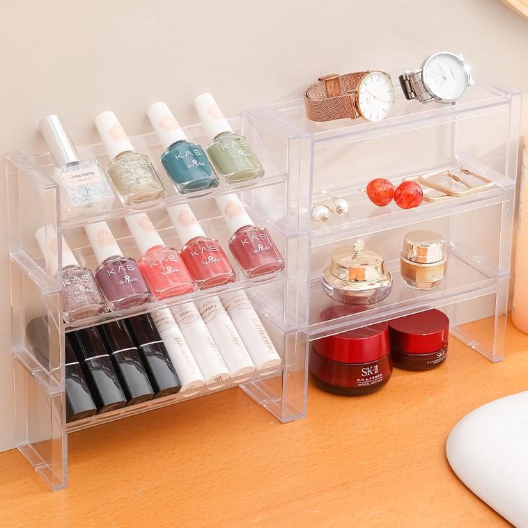 Stackable Transparent Desk Organizer for Cosmetics, Jewelry, Lipsticks, and Badges