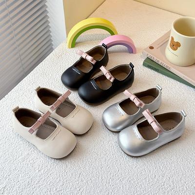 Koreanische Version von Kinder-Lederschühchen 2025 Frühling Mädchen ausländischer Stil Prinzessinnenschuhe weiche Sohle Baby Einzelschuhe Schleife Doudou Schuhe