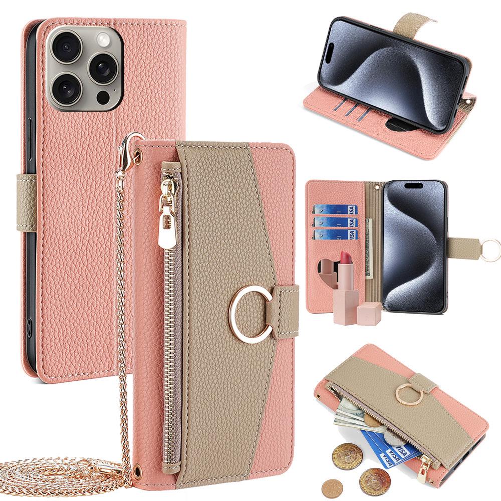 iPhone 16 Pro Flip Protective Case with Card Slot, Lanyard, Stand, Leather Design for Apple 17/12/13/15 Models.