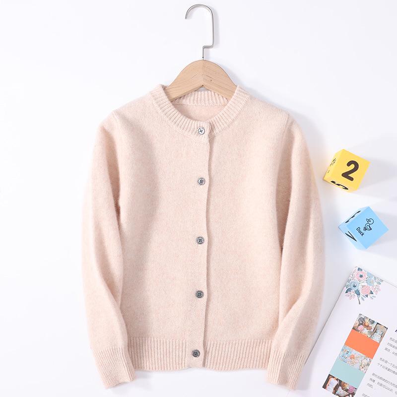 Kids' Pure Wool Round Neck Cardigan - Autumn & Winter Thick Sweater for Boys & Girls