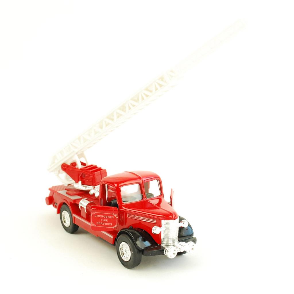 Die-cast Metal Pull-Back Miniature Car Die-cast Classic Fire Truck (Silver Ladder Truck)