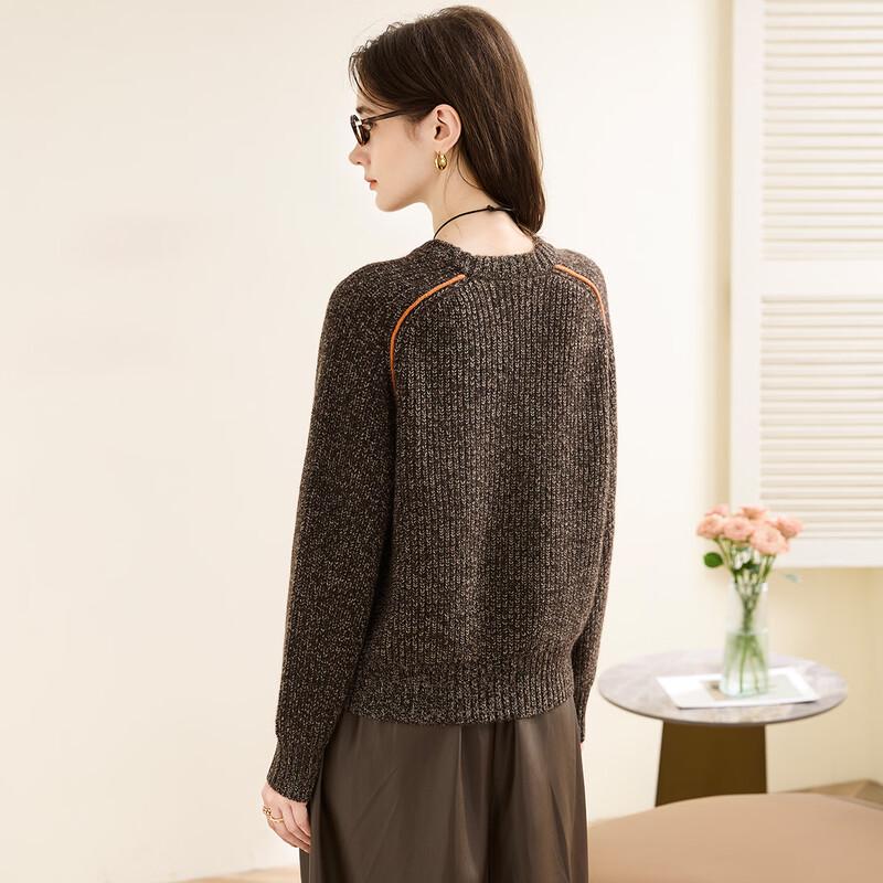 TUHUANG Women's Loose Fit Thickened Pure Cashmere Round Neck Sweater
