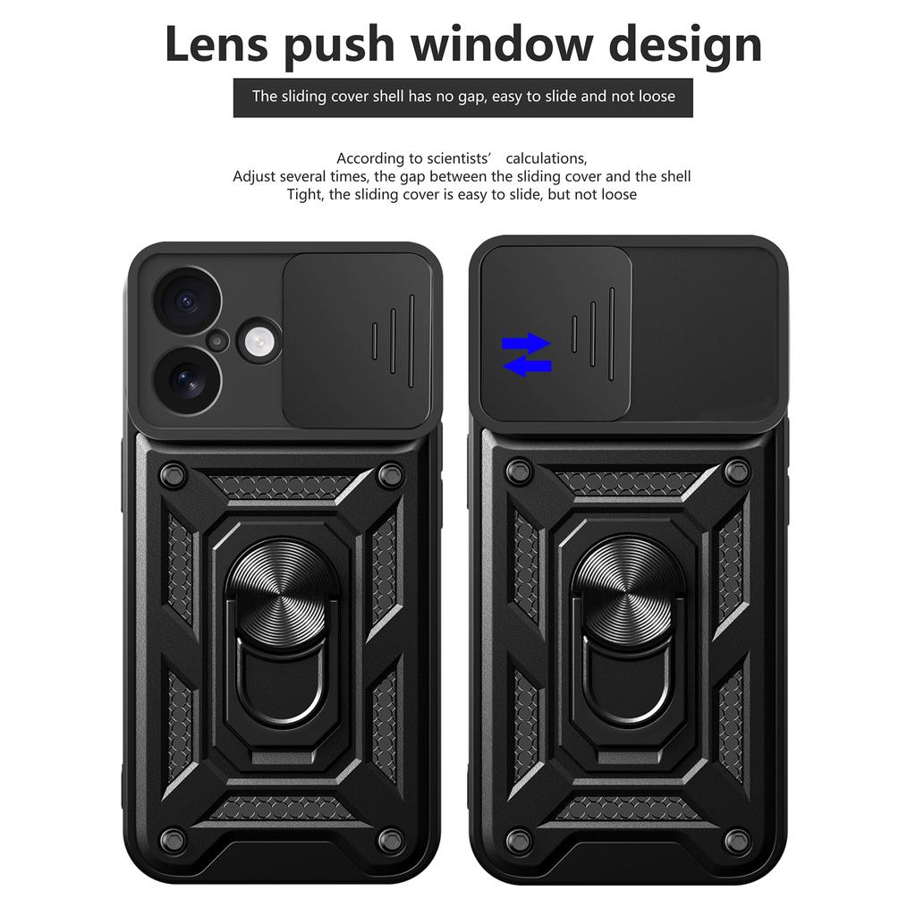 For iPhone 17 Case with Slide Camera Lid PC+TPU Kickstand Phone Cover