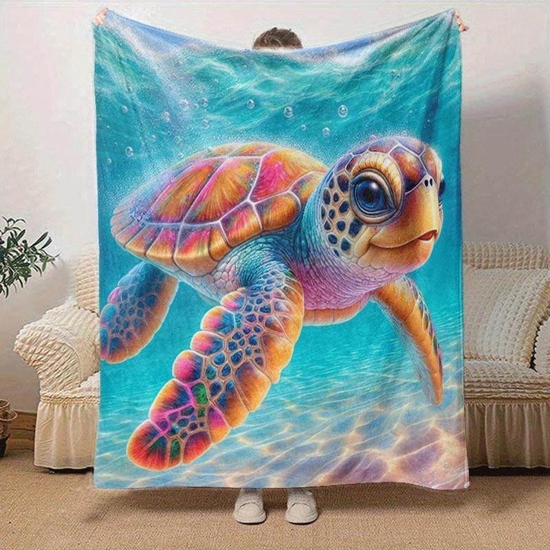 1 ks lehká flanelová deka s potiskem želv, pohodlná a hřejivá deka, na kempování, pohovku, postel, gauč, do kanceláře, dárek