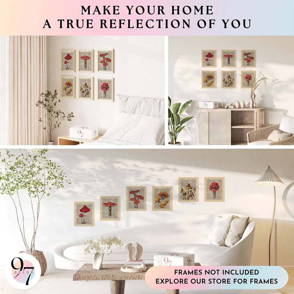 97 Decor Vintage Mushroom Poster - Mushroom Wall Decor, Retro Mushrooms Wall Art Prints, Cottagecore Room Decor Aesthetic, Earthy Dictionary