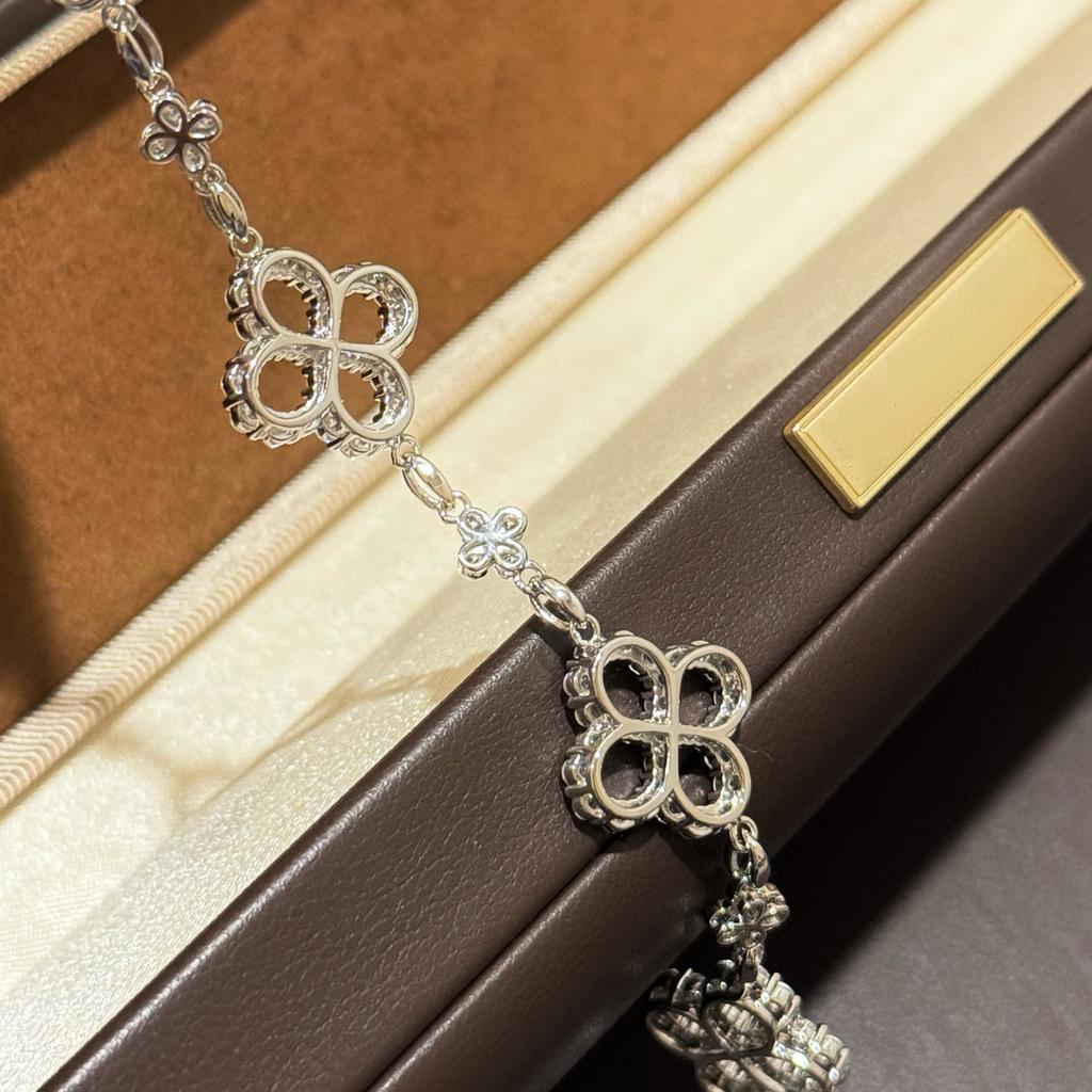 New Vintage 100% Pure 925 Sterling Silver Link Bracelets Pave Aaa Zircconia 5 Flower Bracelet For Women Luxury Fine Jewelry